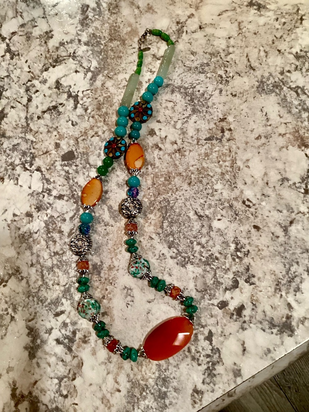 Artisan Crafted Bohemian Multicolor Beaded Necklace Carnelian Stone Accent - Picture 4 of 6